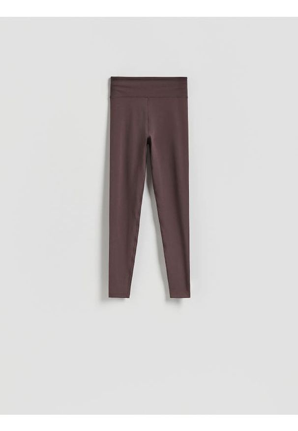 Reserved - Gładkie legginsy - brązowy. Kolor: brązowy. Materiał: dzianina. Wzór: gładki