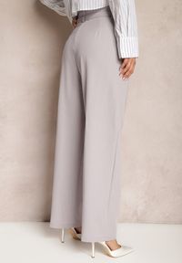 Renee - Szare Spodnie High Waist w Stylu Garniturowym z Paskami i Klamerkami Daklena. Stan: podwyższony. Kolor: szary. Styl: elegancki #3
