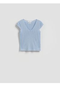 Reserved - T-shirt z modalem - jasnoniebieski. Kolor: niebieski. Materiał: bawełna #1
