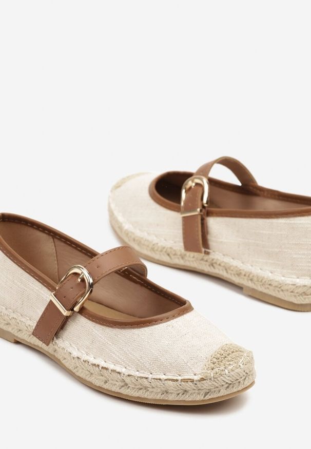 Renee - Brązowo-Beżowe Espadryle na Podeszwie z Plecionki z Paskiem ze Sprzączką Ridimiria. Okazja: na co dzień. Zapięcie: pasek. Kolor: brązowy. Sezon: lato. Styl: casual