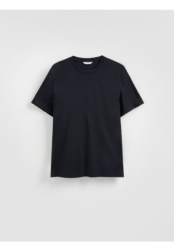 Reserved - T-shirt regular z bawełny merceryzowanej - czarny. Kolor: czarny. Materiał: bawełna