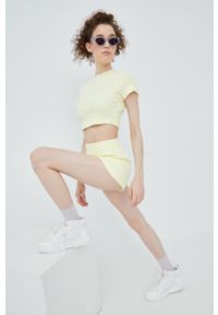Juicy Couture szorty damskie kolor żółty gładkie high waist. Okazja: na co dzień. Stan: podwyższony. Kolor: żółty. Materiał: włókno, dzianina, materiał. Wzór: gładki. Styl: casual #3