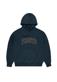 Bluza Prosto Hoodie College99 KL242MSWE2062 - granatowa. Okazja: na spacer, na co dzień. Typ kołnierza: kaptur. Kolor: niebieski. Materiał: bawełna, materiał, dresówka, poliester. Wzór: aplikacja. Styl: casual, klasyczny. Sport: turystyka piesza