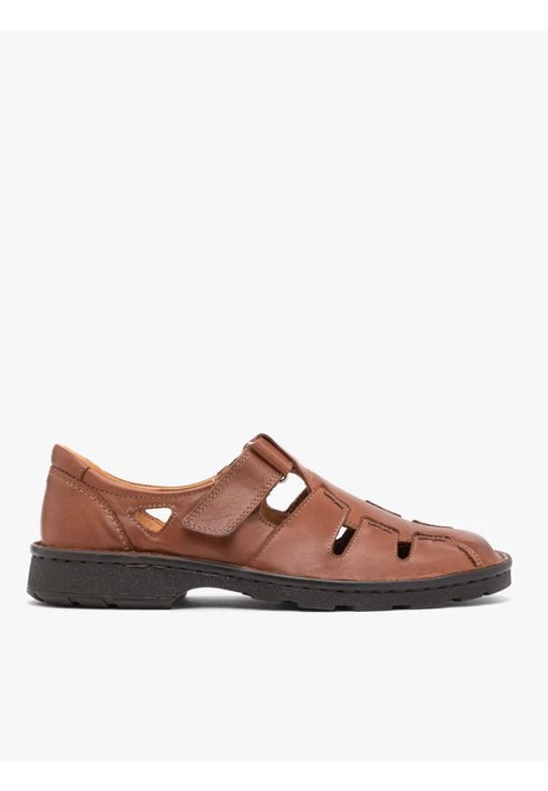 Ryłko - Brązowe sandały męskie. Zapięcie: rzepy. Kolor: brązowy. Materiał: skóra. Styl: street