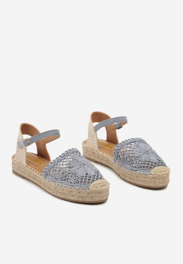 Renee - Niebieskie Espadryle na Niskiej Platformie Zapinane wokół Kostki z Plecionką Asanipia. Kolor: niebieski. Sezon: lato. Obcas: na platformie. Styl: elegancki