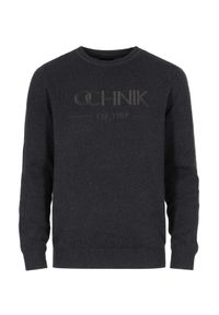 Ochnik - Ciemnoszary sweter męski z wyszytym logo SWEMT-0138-91(Z23). Kolor: szary. Materiał: bawełna #3
