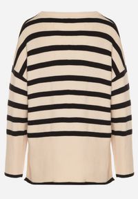 Born2be - Czarno-Kremowy Sweter o Kroju Oversize z Motywem Pasków Irtusa. Okazja: na co dzień. Kolor: czarny. Materiał: jeans. Styl: casual #2