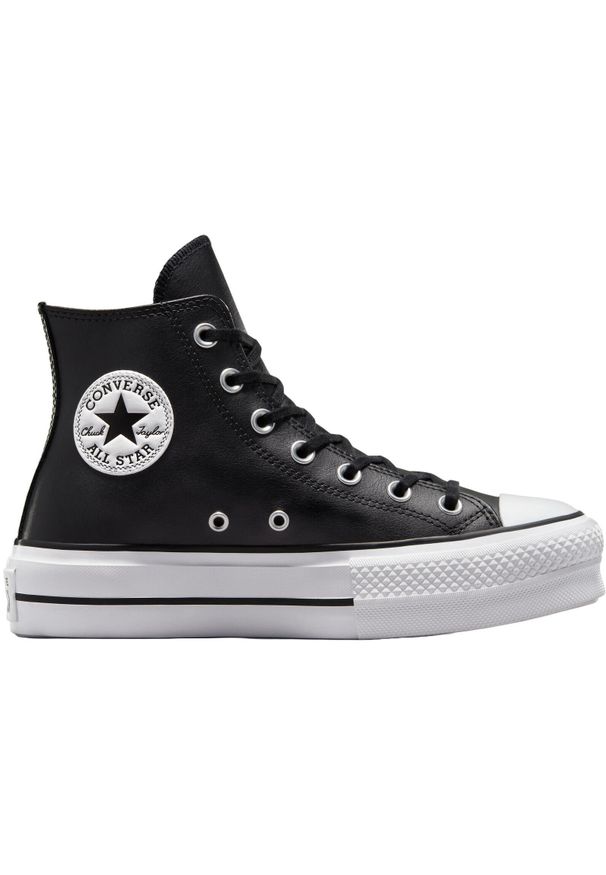 Buty na platformie Converse Chuck Taylor All Star Lift Leather High Top. Okazja: na co dzień. Kolor: czarny. Materiał: materiał, skóra. Obcas: na platformie. Model: Converse All Star
