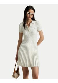 Polo Ralph Lauren Sukienka dzianinowa 211966310002 Biały Regular Fit. Typ kołnierza: polo. Kolor: biały. Materiał: bawełna