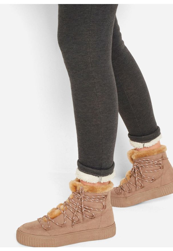 bonprix - Legginsy na podszewce z polaru baranka. Kolor: szary. Materiał: polar