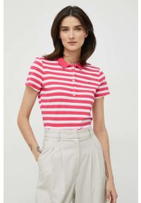TOMMY HILFIGER - Tommy Hilfiger polo damski kolor różowy z kołnierzykiem. Typ kołnierza: polo. Kolor: różowy. Materiał: dzianina. Długość: krótkie #4