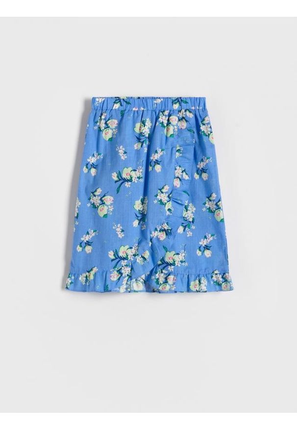 Reserved - Spódnica w kwiaty - jasnoniebieski. Kolor: niebieski. Materiał: bawełna, tkanina. Wzór: kwiaty