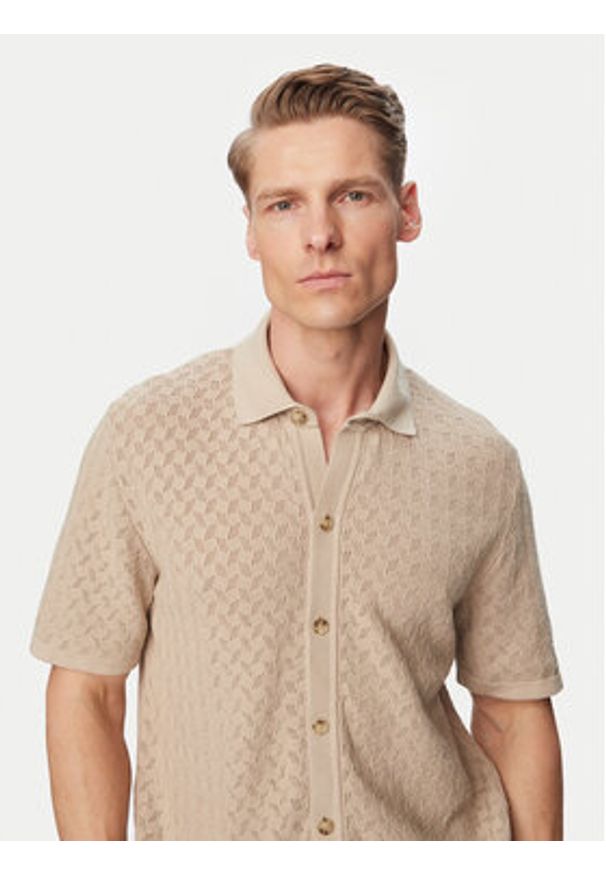 BOSS Koszula H-Nappo 50560494 Beżowy Regular Fit. Kolor: beżowy. Materiał: bawełna