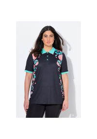 ULLA POPKEN - Damskie Koszulka polo funkcyjna kołnierz polo rękaw 1/2. Typ kołnierza: polo. Kolekcja: plus size. Kolor: czarny. Materiał: poliester, materiał, elastan #1