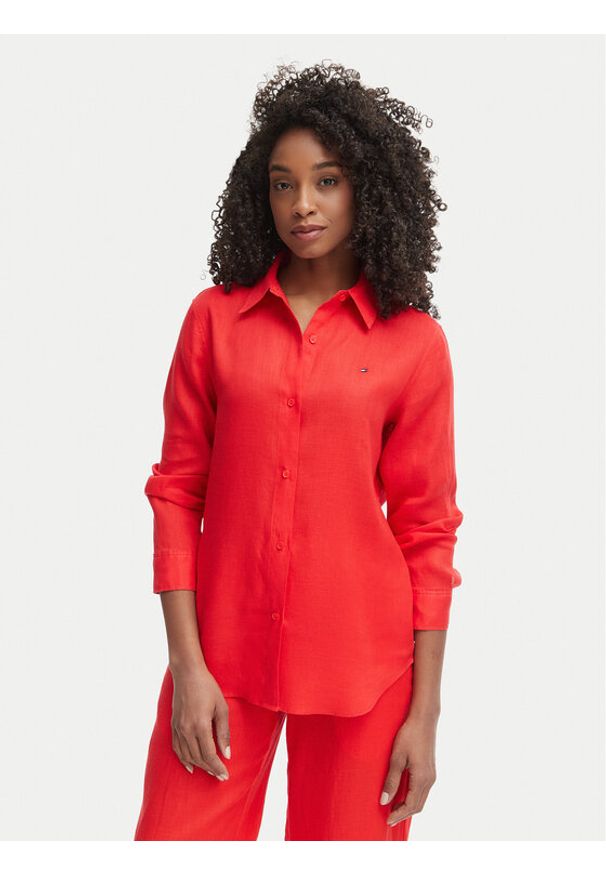 TOMMY HILFIGER - Tommy Hilfiger Koszula WW0WW44679 Czerwony Regular Fit. Kolor: czerwony. Materiał: len