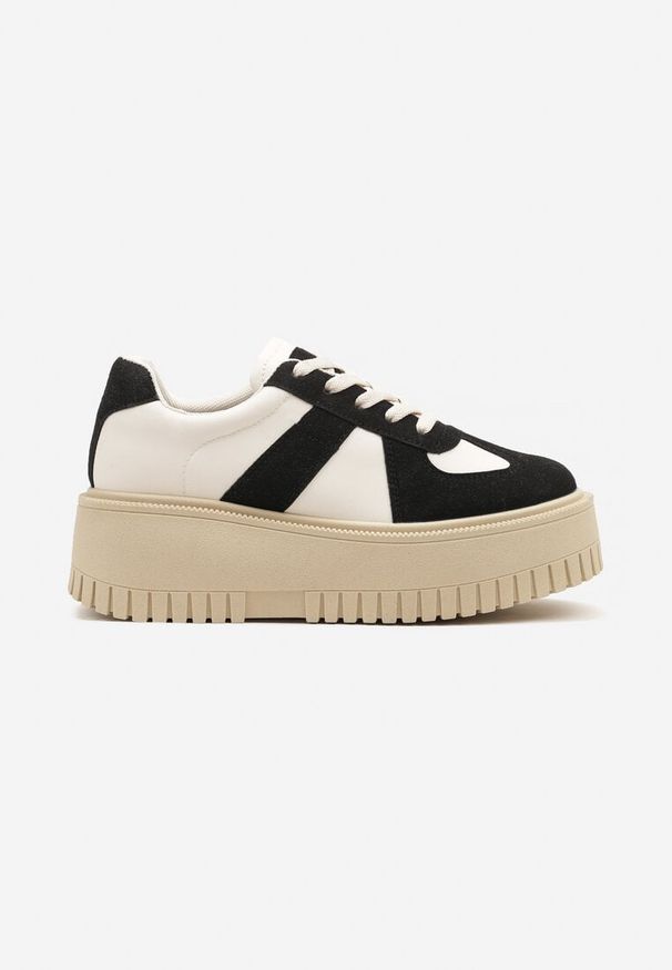 Born2be - Czarno-Beżowe Sneakersy na Grubej Podeszwie z Ozdobnym Paskiem Viviriana. Zapięcie: pasek. Kolor: czarny. Materiał: jeans. Sezon: lato