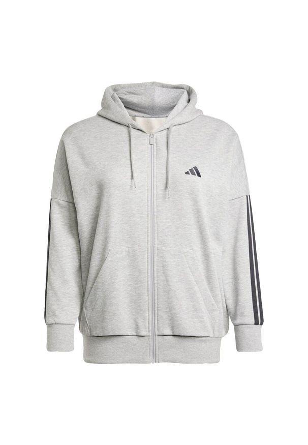 Adidas - Bluza Essentials 3-Stripes Full-Zip Fleece Hoodie (Plus Size). Typ kołnierza: kaptur. Kolekcja: plus size. Kolor: wielokolorowy, czarny, szary. Materiał: materiał