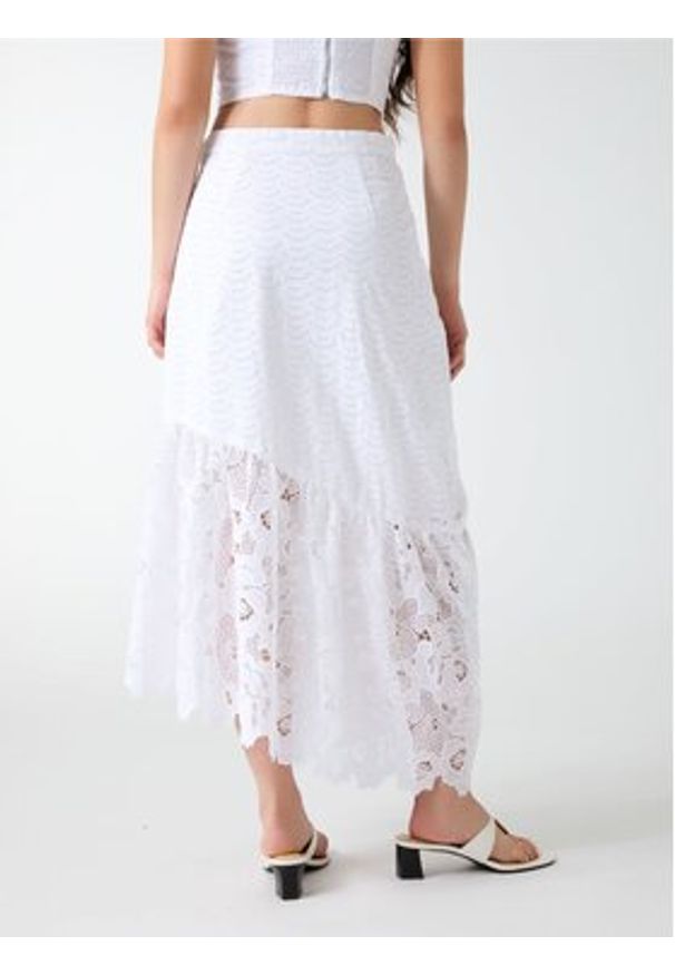 Guess Spódnica midi W6GD40 W1882 Biały Classic Fit. Kolor: biały. Materiał: bawełna