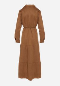 Born2be - Brązowa Wiskozowa Koszulowa Sukienka o Rozkloszowanym Kroju z Paskiem Retirna. Okazja: na co dzień. Kolor: brązowy. Materiał: wiskoza. Typ sukienki: koszulowe. Styl: casual, klasyczny #4