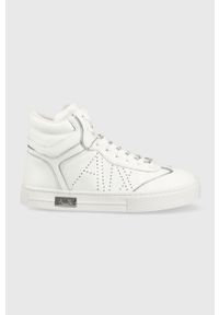 Armani Exchange sneakersy skórzane kolor biały. Nosek buta: okrągły. Zapięcie: sznurówki. Kolor: biały. Materiał: skóra. Szerokość cholewki: normalna