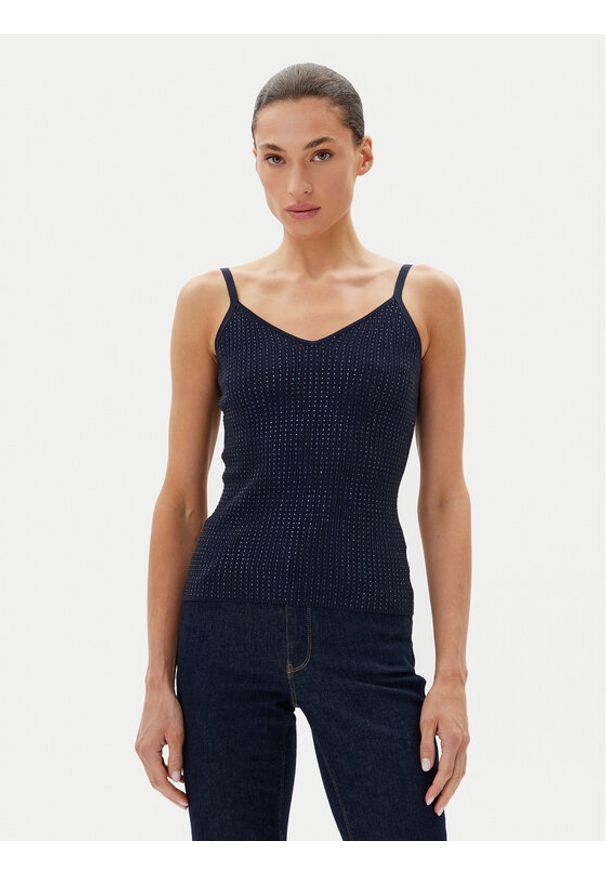 Fracomina Top FR25ST4006K410J9 Granatowy Slim Fit. Kolor: niebieski. Materiał: wiskoza