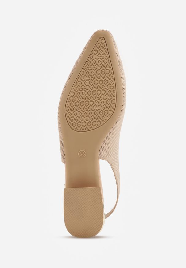 Renee - Ciemnobeżowe Czółenka Slingback VICES z Miękkiej Dzianiny na Niskim Obcasie z Wkładką Soft-Pillow Olitia. Zapięcie: pasek. Kolor: beżowy. Materiał: dzianina. Szerokość cholewki: normalna. Wzór: aplikacja. Obcas: na obcasie. Styl: elegancki, glamour. Wysokość obcasa: niski