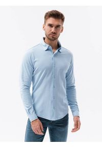 Ombre Clothing - Koszula męska dzianinowa z długim rękawem - niebieska V3 - Rozmiar: XL. Kolor: niebieski. Materiał: dzianina. Długość rękawa: długi rękaw. Długość: długie. Wzór: kropki #6