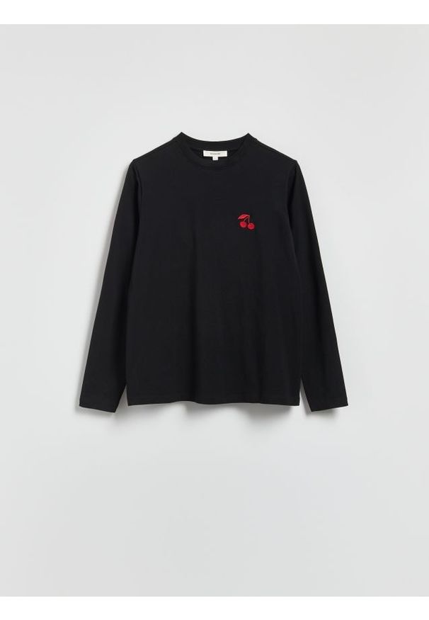 Reserved - Bawełniany longsleeve - czarny. Kolor: czarny. Materiał: bawełna. Długość rękawa: długi rękaw