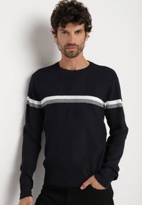 Born2be - Granatowy Sweter z Wełną i Paskami Sailissa. Kolor: niebieski. Materiał: wełna. Wzór: paski. Styl: elegancki #6
