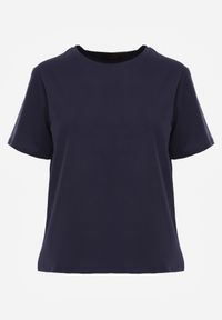 Renee - Granatowy Bawełniany T-shirt Ozdobiony po Bokach Rozcięciami Brinelle. Kolor: niebieski. Materiał: bawełna. Wzór: aplikacja. Sezon: lato. Styl: elegancki, sportowy #8