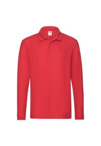 FRUIT OF THE LOOM - Męska Koszulka Polo Premium Z Długim Rękawem. Typ kołnierza: polo. Kolor: czerwony. Długość rękawa: długi rękaw. Długość: długie