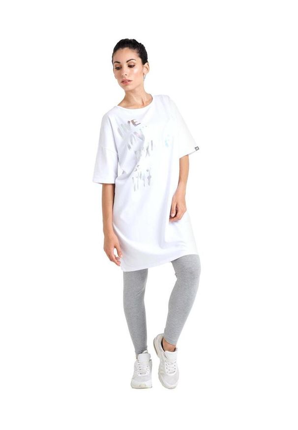 LEONE 1947 APPAREL - Błyszcząca damska koszulka maxi z krótkim rękawem. Kolor: biały. Materiał: tkanina. Długość rękawa: krótki rękaw. Długość: krótkie. Sport: fitness