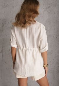 Renee - Jasnobeżowa Koszula Typu Nietoperz Utility z Lnem i Wiskozą z Wiązaniem w Talii Fyserynore. Kolor: beżowy. Materiał: wiskoza, len. Sezon: lato #4