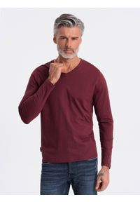 Ombre Clothing - Męski longsleeve bez nadruku z dekoltem w serek - bordowy V8 - Rozmiar: XXL. Okazja: na co dzień. Typ kołnierza: dekolt w serek. Kolor: czerwony. Materiał: materiał, bawełna. Długość rękawa: długi rękaw. Długość: długie. Wzór: gładki, jednolity. Styl: klasyczny, casual, elegancki #5