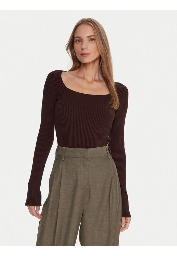 Kontatto Sweter 3M0830C Brązowy Slim Fit. Kolor: brązowy. Materiał: syntetyk