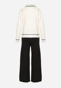 Born2be - Jasnobeżowy Dzianinowy Komplet Szerokie Spodnie i Kardigan z Lamówkami Gioresa. Kolor: beżowy. Materiał: dzianina. Wzór: gładki. Sport: turystyka piesza #2