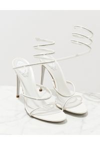 RENE CAOVILLA - Białe szpilki z kryształami Cleo. Nosek buta: okrągły. Zapięcie: pasek. Kolor: biały. Wzór: aplikacja. Obcas: na szpilce. Wysokość obcasa: średni