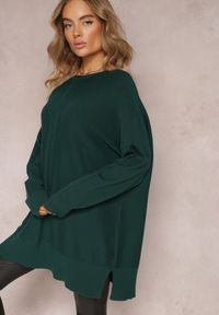 Renee - Ciemnozielony Oversizowy Sweter o Przedłużonym Fasonie z Rękawami Typu Nietoperz Porunxa. Kolor: zielony. Długość: długie. Sezon: jesień, zima #3