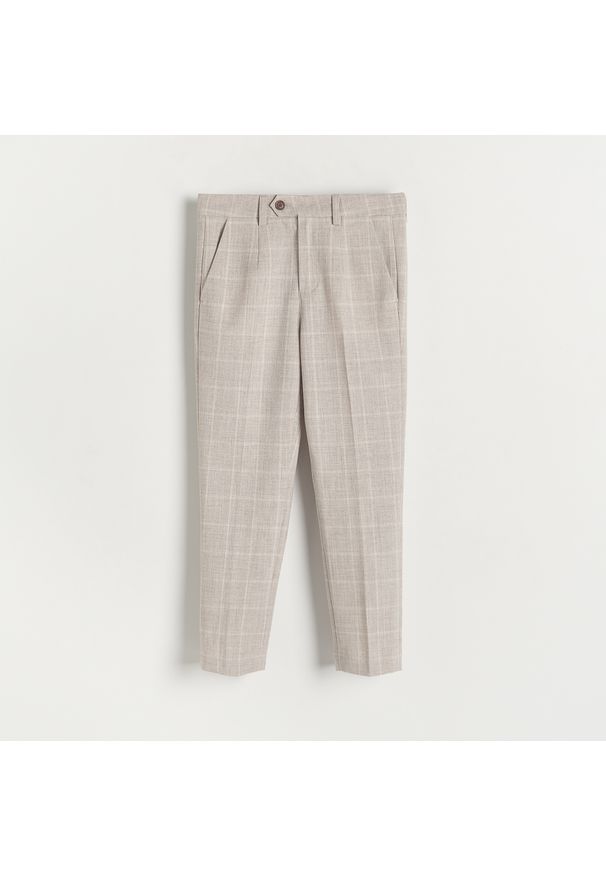 Reserved - Garniturowe spodnie w kratę - Beżowy. Kolor: beżowy. Materiał: tkanina, wiskoza