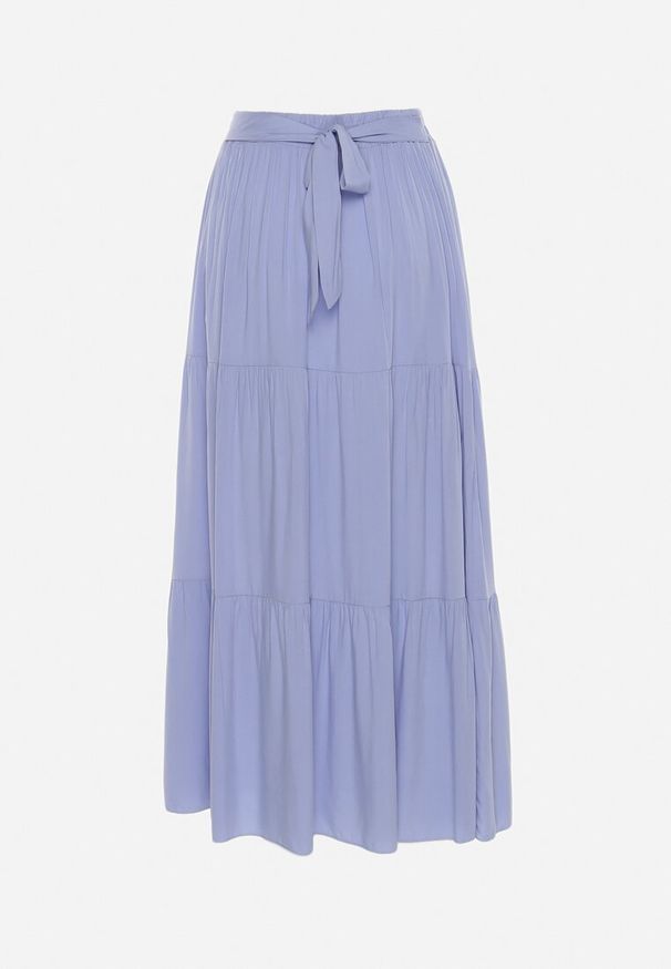 Born2be - Jasnoniebieska Wiskozowa Spódnica Maxi Rozkloszowana z Paskami Saosa. Okazja: na co dzień. Kolor: niebieski. Materiał: wiskoza. Wzór: paski. Styl: casual, klasyczny