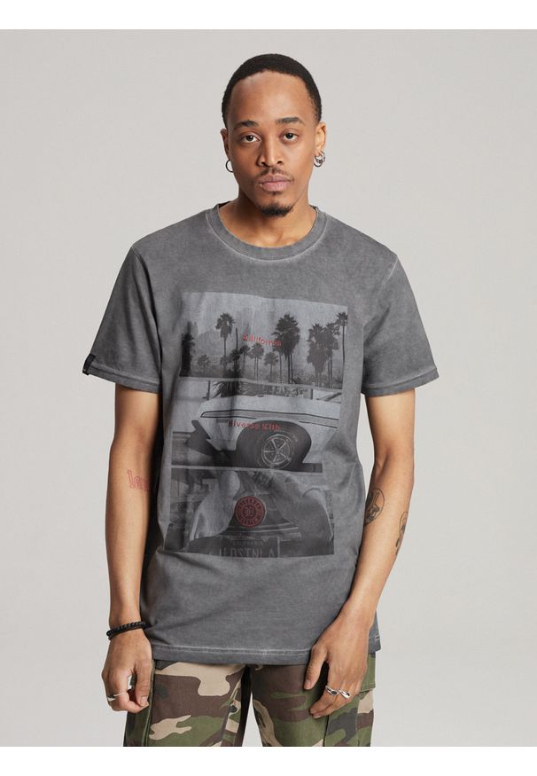 Diverse - T-shirt męski z nadrukiem JACKALSS E S1818 -. Kolor: szary. Materiał: bawełna. Wzór: nadruk