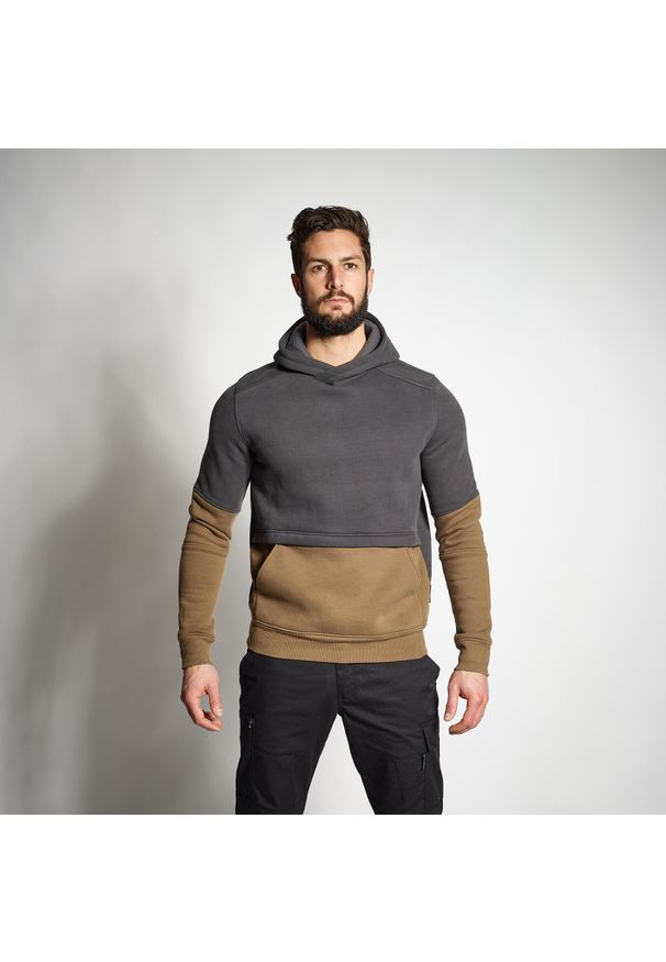 SOLOGNAC - Sweter outdoor Solognac 500 camo. Kolor: brązowy, wielokolorowy, szary. Materiał: materiał, bawełna, poliester, elastan. Sport: outdoor