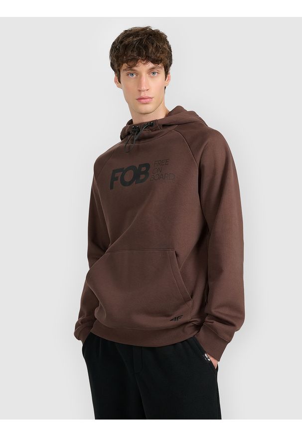 4f - 4F Bluza dresowa nierozpinana z kapturem męska - beżowa M. Okazja: na co dzień. Typ kołnierza: kaptur. Kolor: beżowy. Materiał: dresówka. Styl: casual