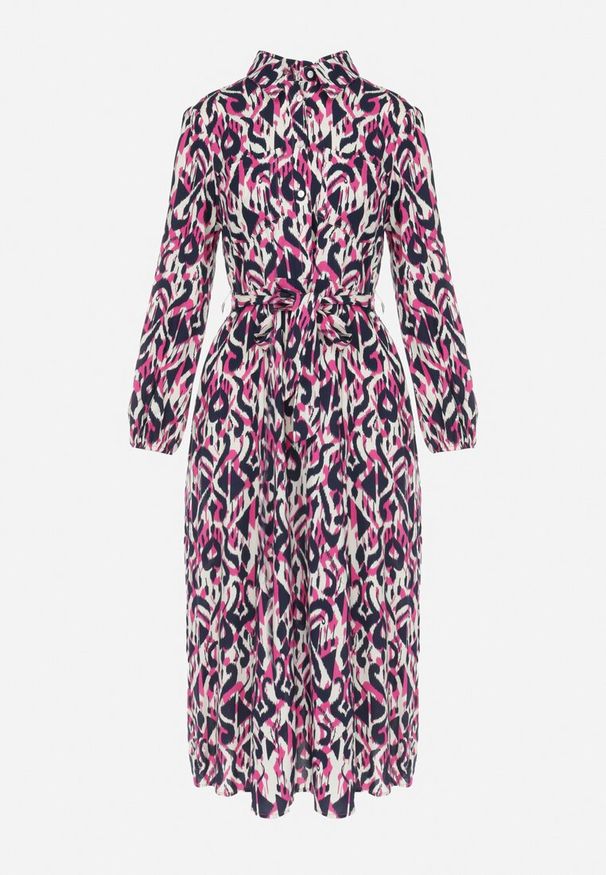 Born2be - Fuksjowa Koszulowa Sukienka Midi z Wiązanym Paskiem Evalyn. Kolor: różowy. Materiał: materiał. Długość rękawa: długi rękaw. Typ sukienki: koszulowe. Długość: midi