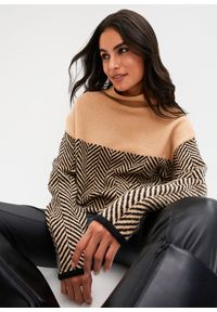 bonprix - Sweter. Kolor: beżowy. Styl: elegancki