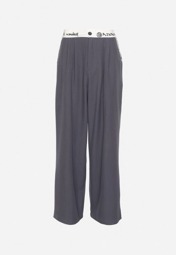 Born2be - Szare Szerokie Palazzo Spodnie z Wysokim Stanem Zapinane na Zamek i Guziki Folina. Okazja: na co dzień, na spotkanie biznesowe. Stan: podwyższony. Kolekcja: plus size. Kolor: szary. Materiał: bawełna. Styl: wizytowy, biznesowy, elegancki, casual
