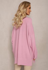 Renee - Różowy Oversizowy Sweter o Przedłużonym Fasonie z Rękawami Typu Nietoperz Porunxa. Kolor: różowy. Długość: długie. Sezon: jesień, zima #5
