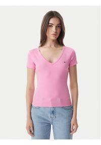 Tommy Jeans T-Shirt Essential DW0DW17385 Różowy jasny Slim Fit. Kolor: różowy. Materiał: bawełna #1
