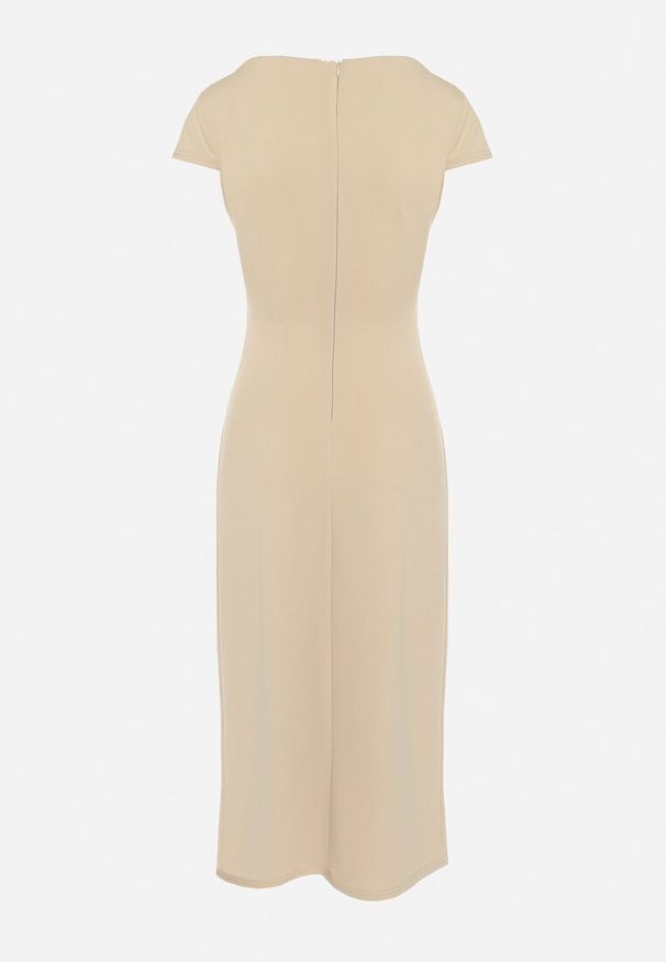 Born2be - Beżowa Sukienka Midi z Kwadratowym Dekoltem Revinane. Okazja: na co dzień. Typ kołnierza: dekolt kwadratowy. Kolor: beżowy. Styl: casual, elegancki. Długość: midi