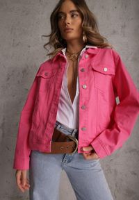 Renee - Fuksjowa Jeansowa Kurtka z Bawełny Perilopei. Okazja: na co dzień. Kolekcja: plus size. Kolor: różowy. Materiał: bawełna, jeans. Styl: casual #3
